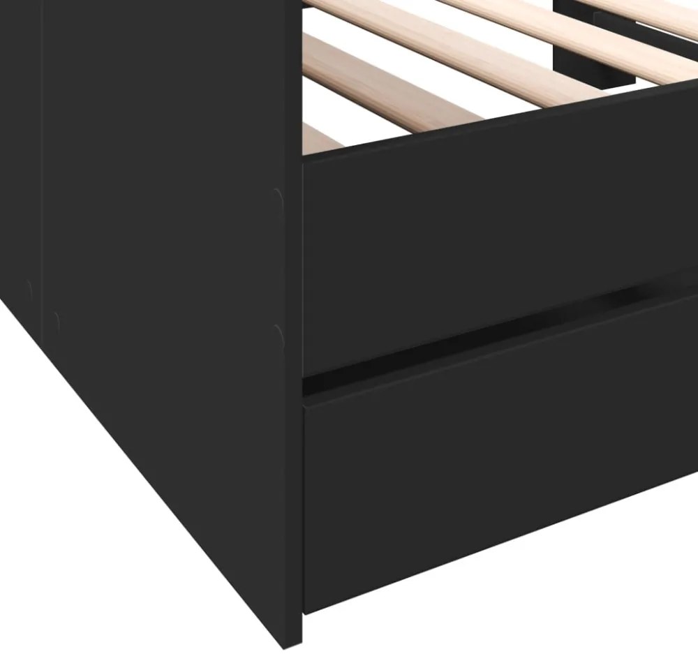 fekete kanapéágy fiókkal matrac nélkül 100x200 cm