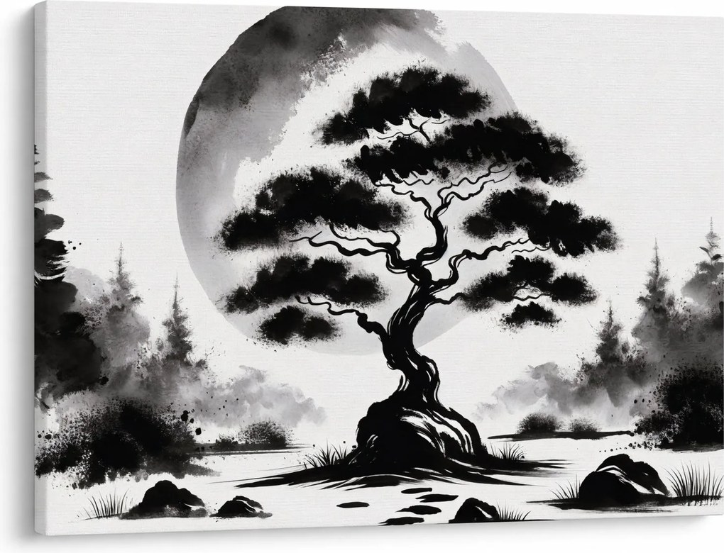 Kép – Fekete-fehér bonsai (70x50 cm)