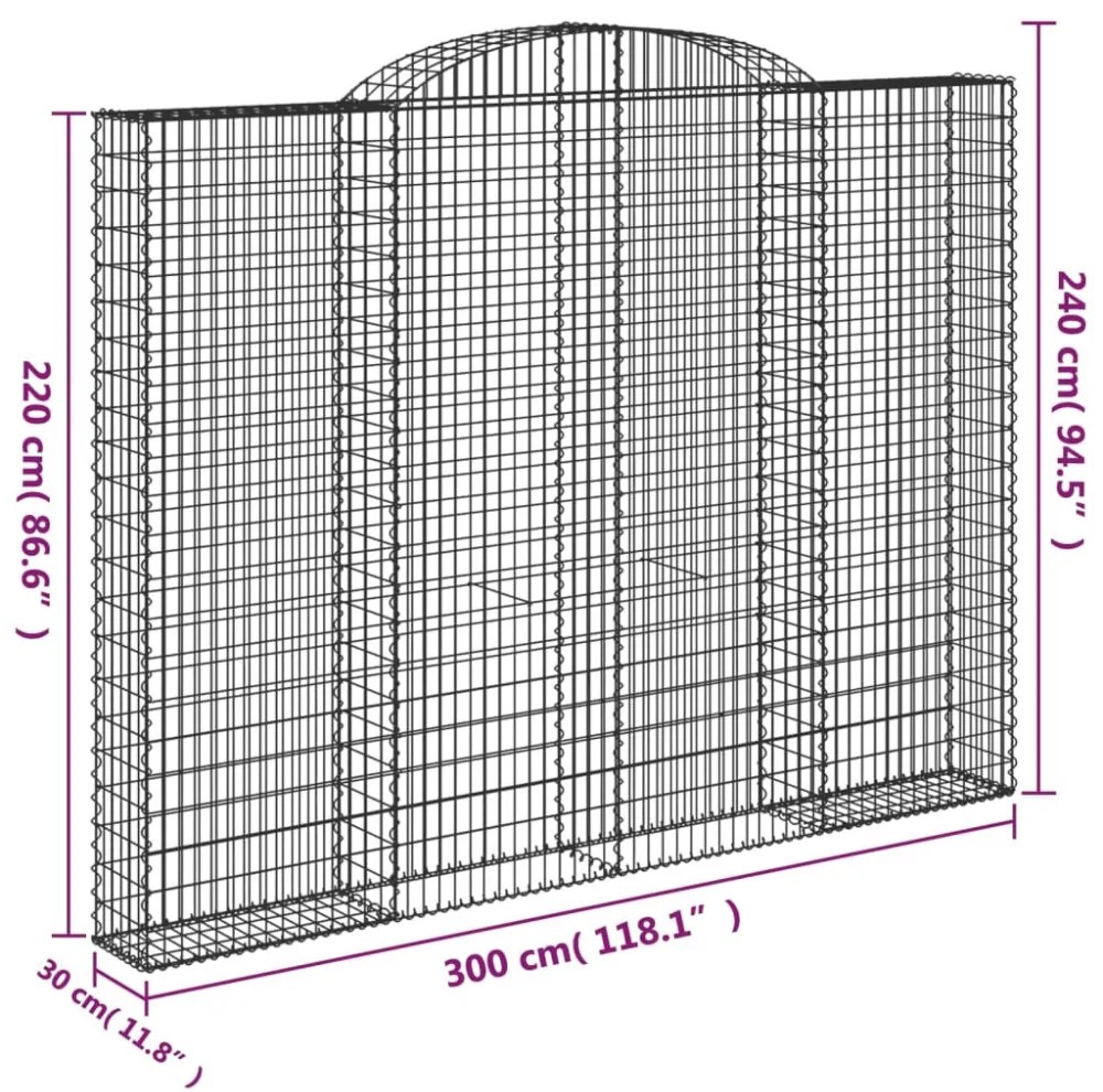 2 db íves horganyzott vas gabion kosár 300x30x220/240 cm