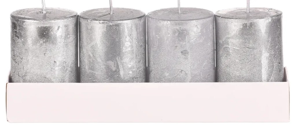 Adventi gyertya készlet ezüst, 4 db, paraffin, 8, 8 cm