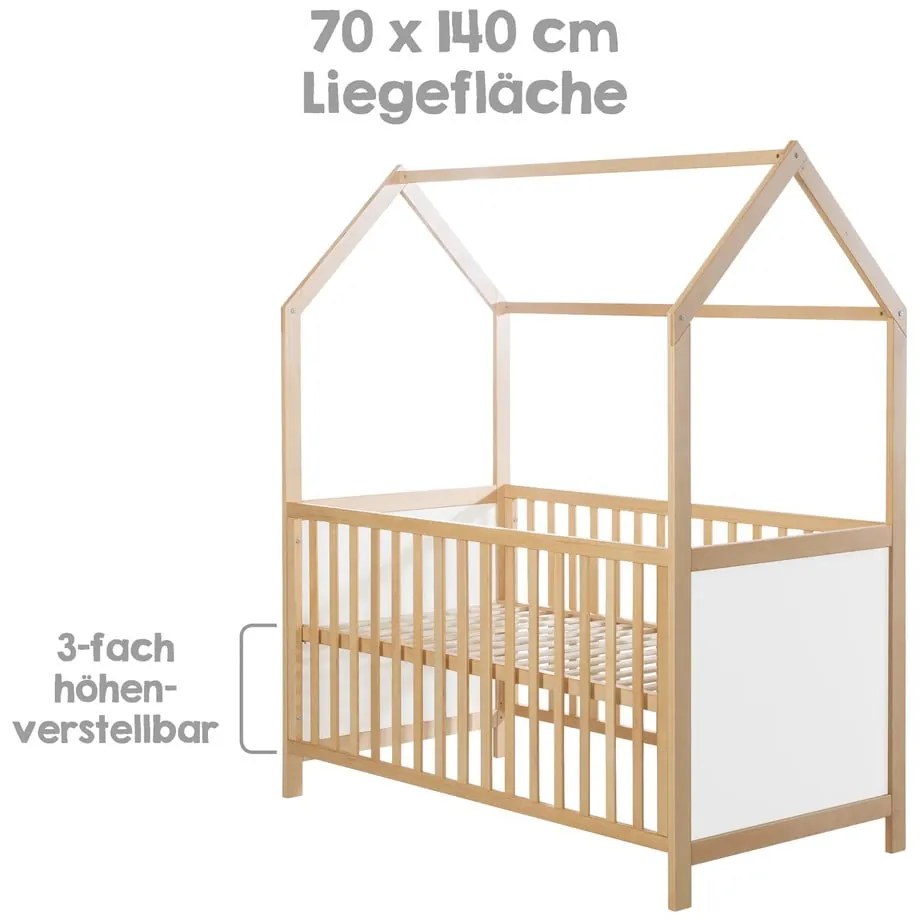 Fehér-natúr színű babaágy 70x140 cm – Roba