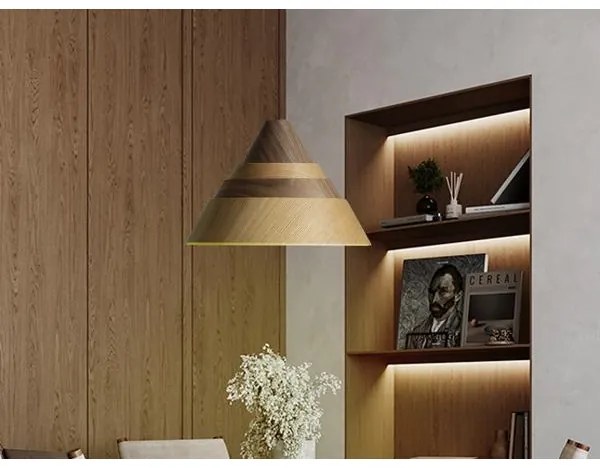 Tömörfa függőlámpa kábellel 1xE27/60W/230V, Ø 33 cm, tölgy / dió / kaucsukfa