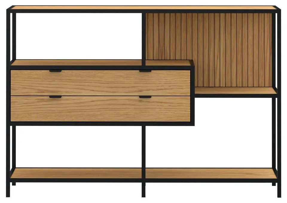 Fekete-natúr színű könyvespolc tölgyfa dekorral 114x78x35 cm Seaford – Actona