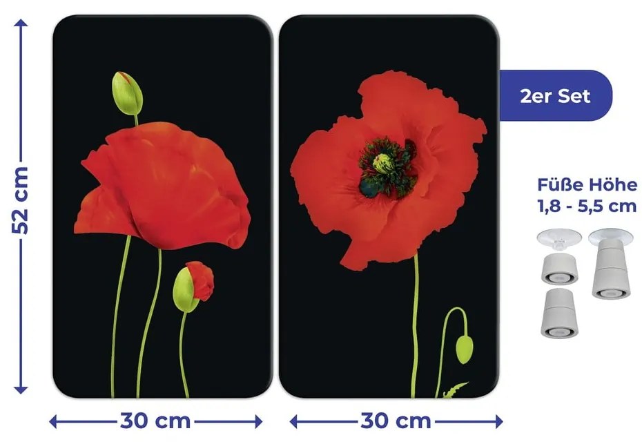 Edzett üveg tűzhely fedőlap szett 2 db-os 52x30 cm Poppy – Maximex