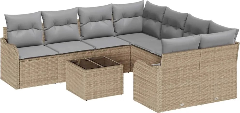 vidaXL Kerti Kanapé Szett párnával tárolóval 9 pcs Bézs polirattan