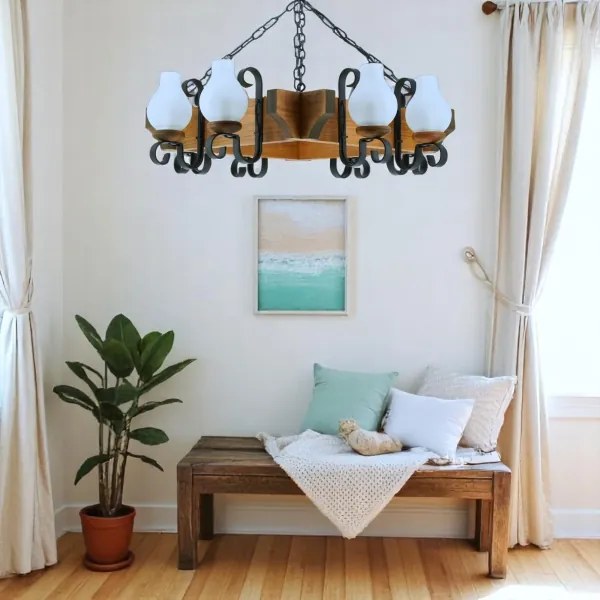 Brilagi - Csillár láncon QUEEN 8xE14/40W/230V bükkfa