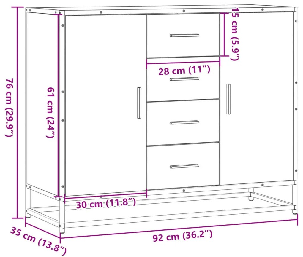 fekete szerelt fa tálalószekrény 92 x 35 x 76 cm