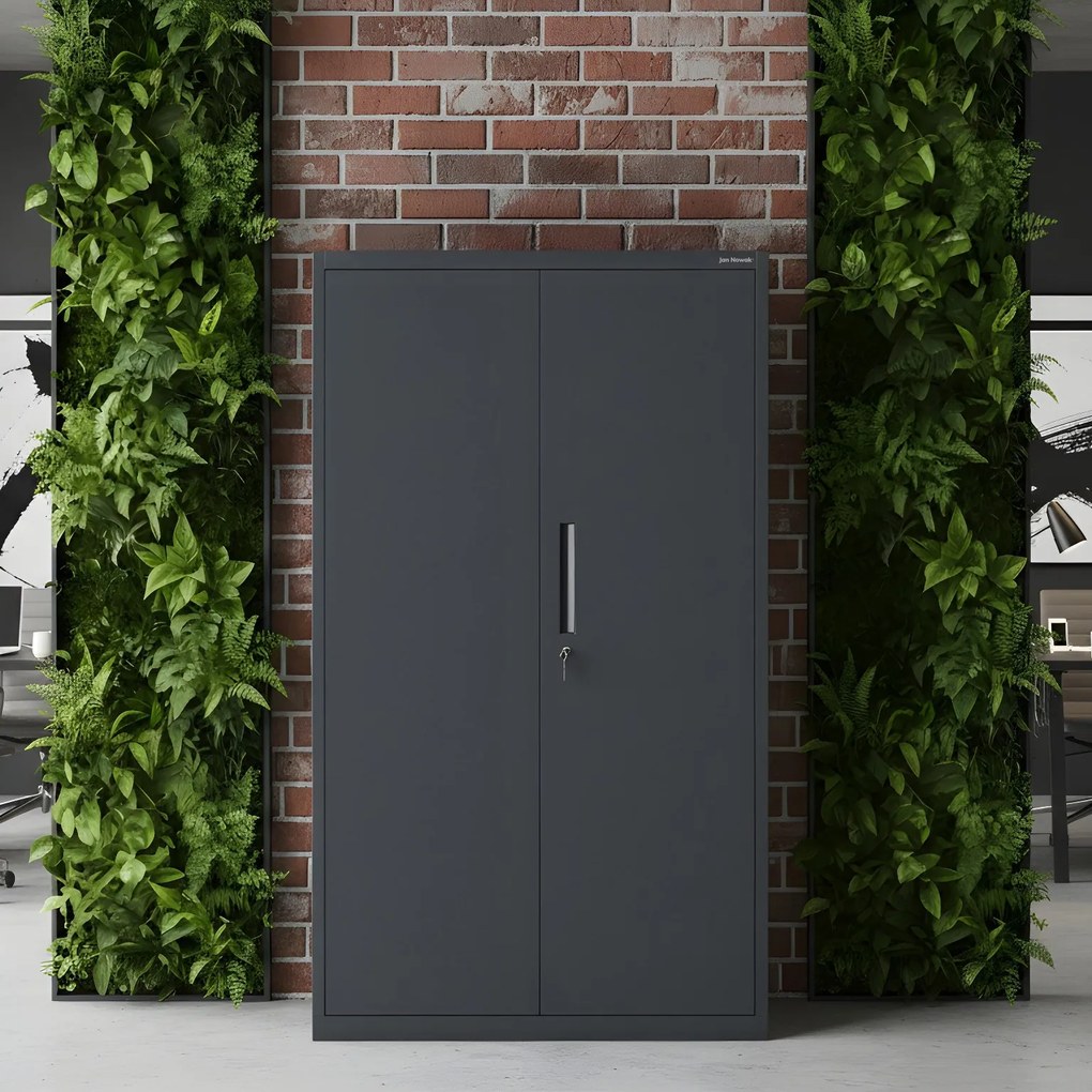 MEGAN moduláris többfunkciós fém szekrény lábazaton, antracit, 1600 x 900 x 400 mm