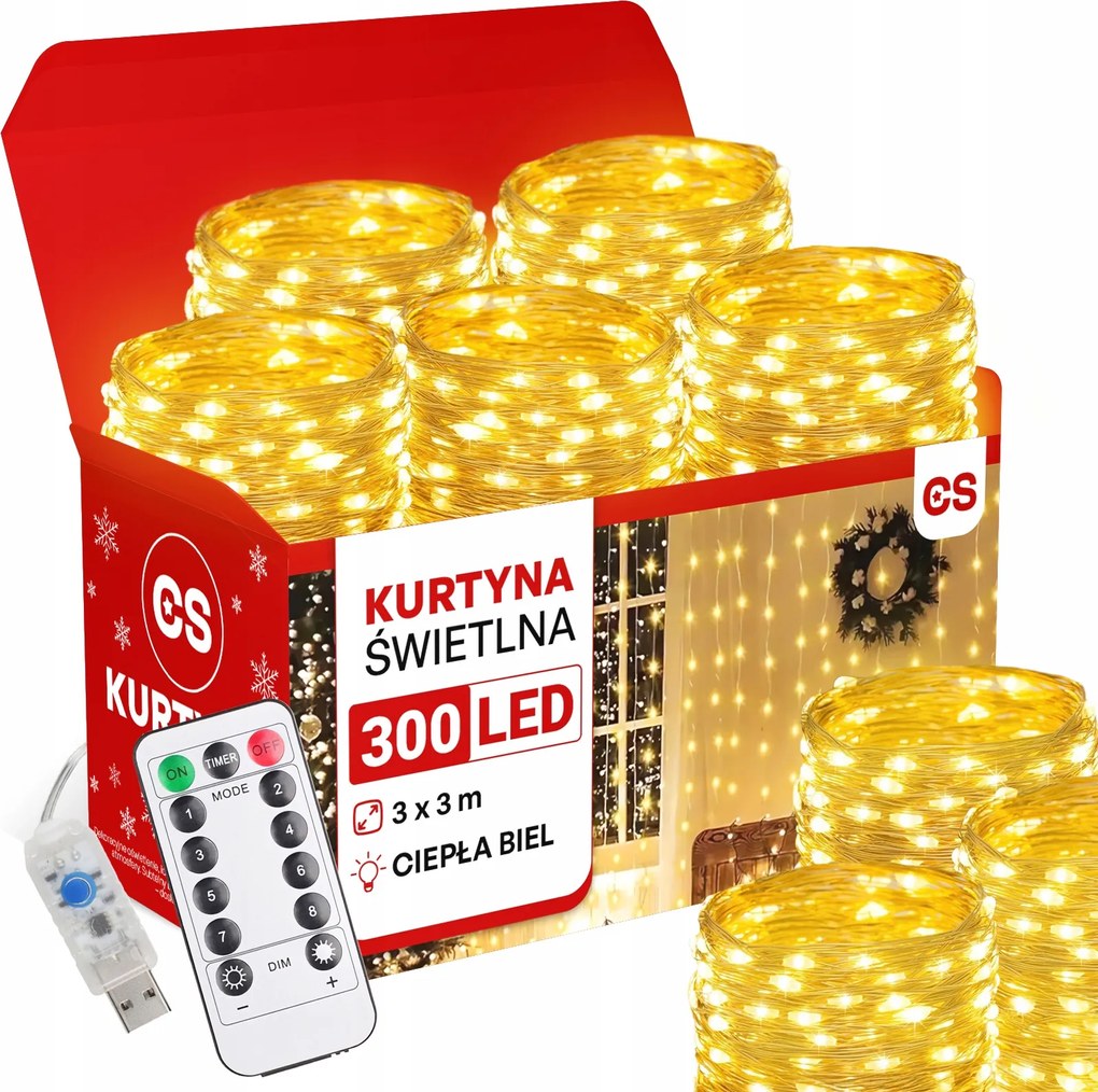 Fényfüggöny Led Lámpák x 300 Karácsonyi Ablakdísz Girland 3x3