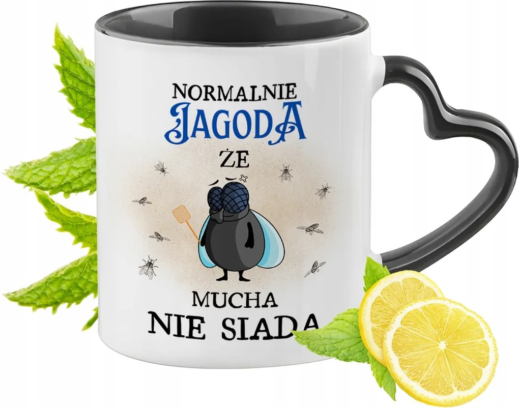 Bogyó Bögre Fekete Szív Alakú Füllel Ajándék Nyomtatott