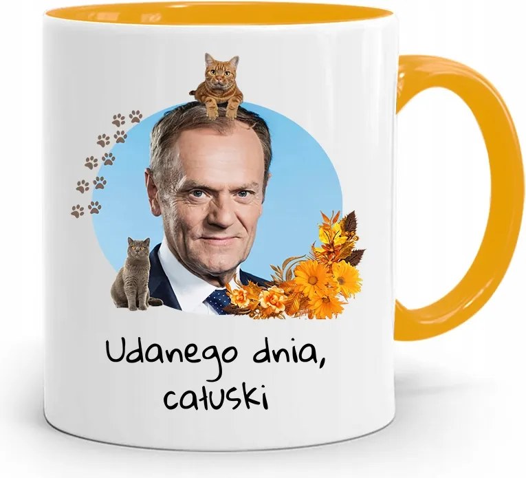 Donald Tusk Sárga Bögre Platform Ajándék fényképes nyomtatással