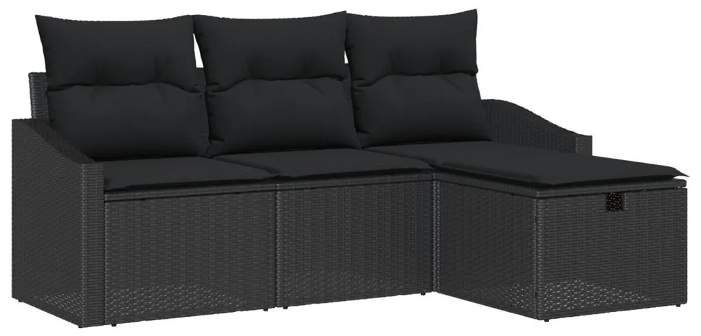 4 Darabos Kert Kanapé Szett Párnával Fekete Poli Rattan