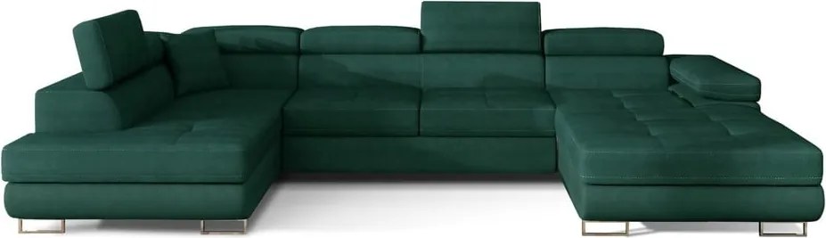 Zöld bársony kinyitható-tárolóhelyes sarokkanapé (bal oldali-U alakú) Rodrigo – ELTAP
