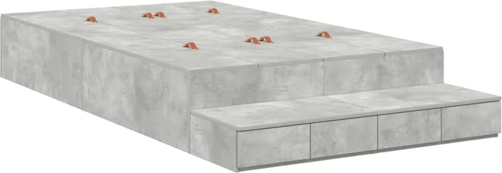 vidaXL Ágykeret tárolóval fiókkal Beton Szürke 120 cm Faanyag