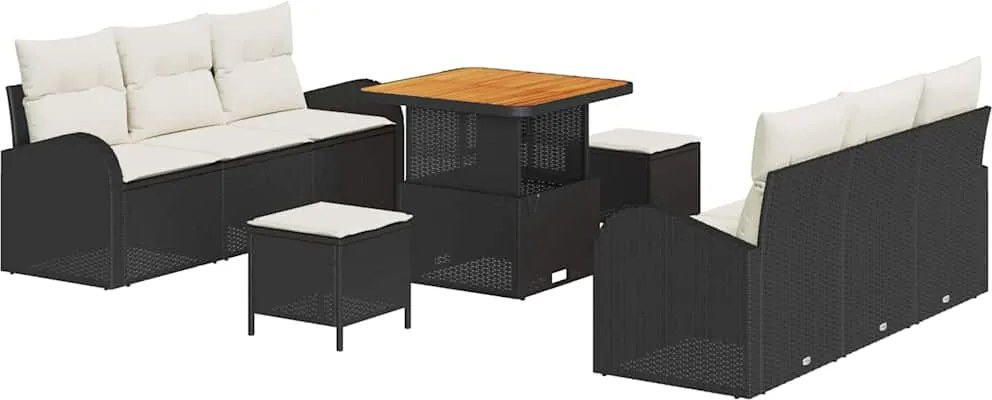 vidaXL Kerti Kanapé Szett párnával 9 pcs Fekete polirattan