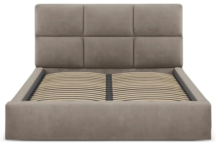 Világosbarna kárpitozott ágyneműtartós franciaágy ágyráccsal 140x200 cm Libera – Windsor &amp; Co Sofas
