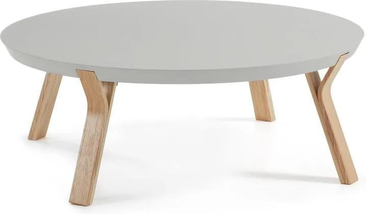 Solid világos szürke dohányzóasztal kőrisfa lábakkal, ⌀ 90 cm - La Forma