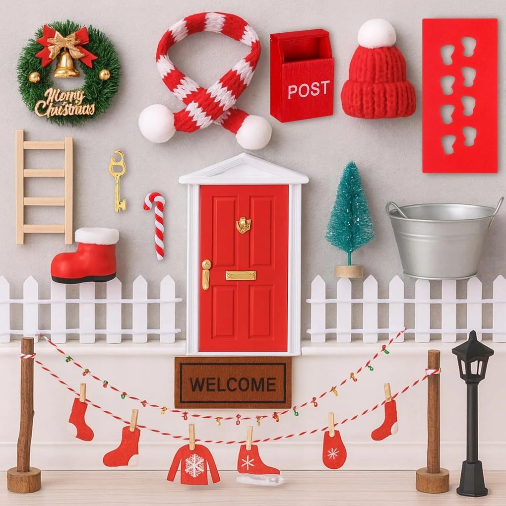 Karácsonyi Dekoráció Készlet miniatűr manó ajtó dekoráció 35 db-os