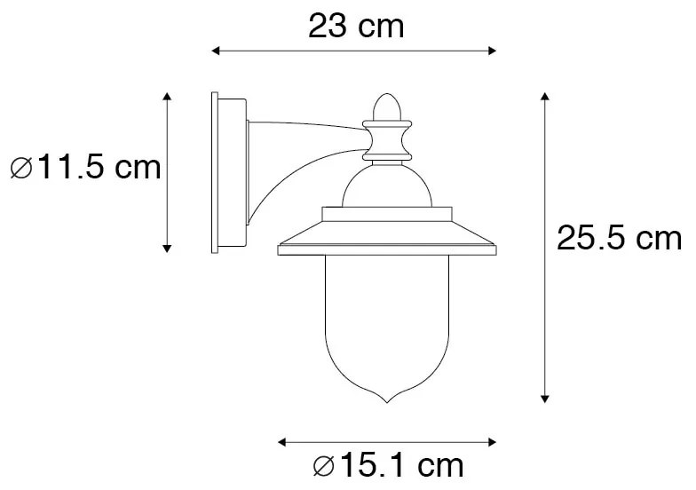 Klasszikus kültéri fali lámpa fekete IP44 - Oxford