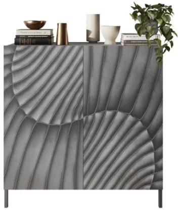 SNAKE kétajtós komód, antracitszürke testtel és antracitszürke, díszített mintázatú előlapokkal