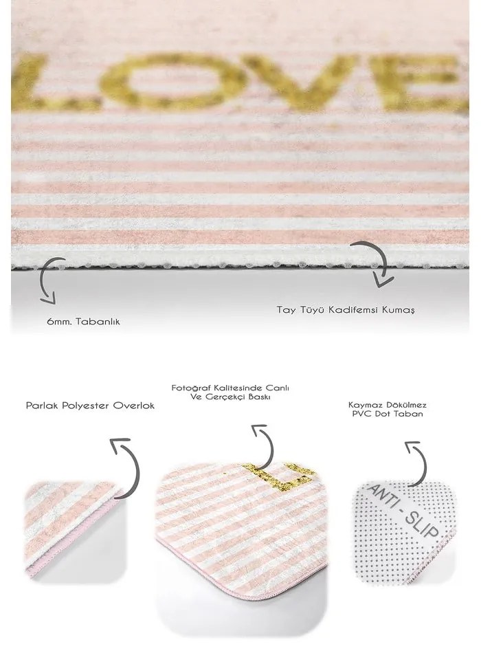 Rózsaszín bársony fürdőszobai kilépő szett 2 db-os 60x100 cm Love – Mila Home