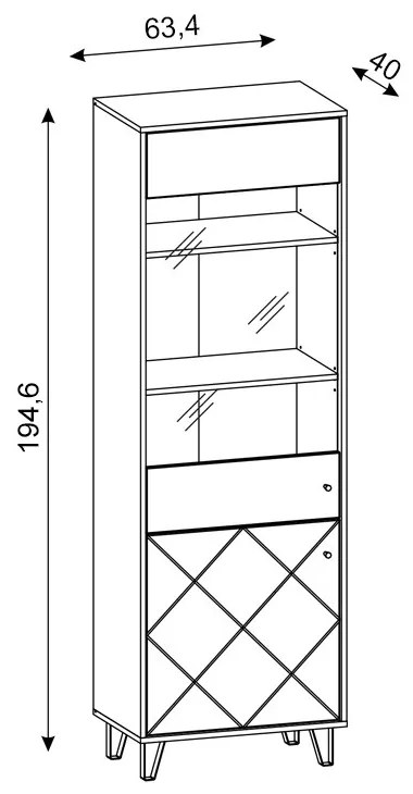 Vitrin szekrény Artisan tölgy / fehér matt színkombinációban – BILBAO BL14