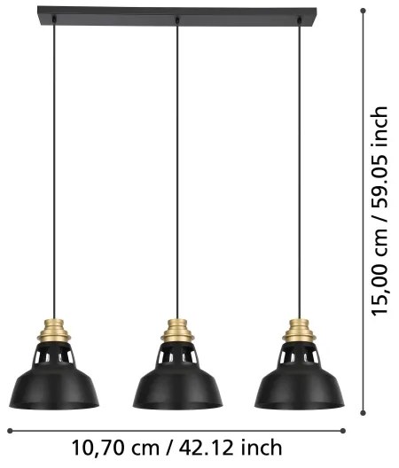 Eglo 390231 - Csillár zsinóron ESPINARDO 3xE27/40W/230V fekete/arany