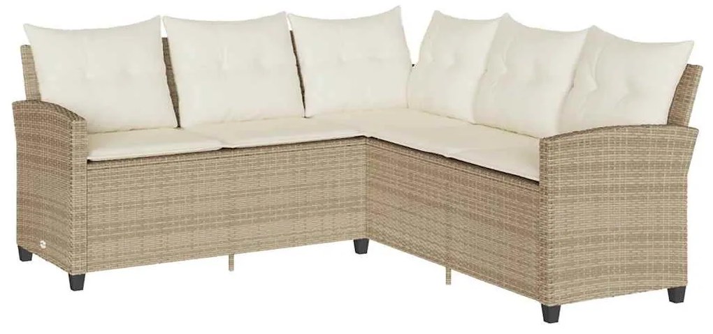 6 részes bézs polyrattan kerti ülőgarnitúra párnákkal L-alakú