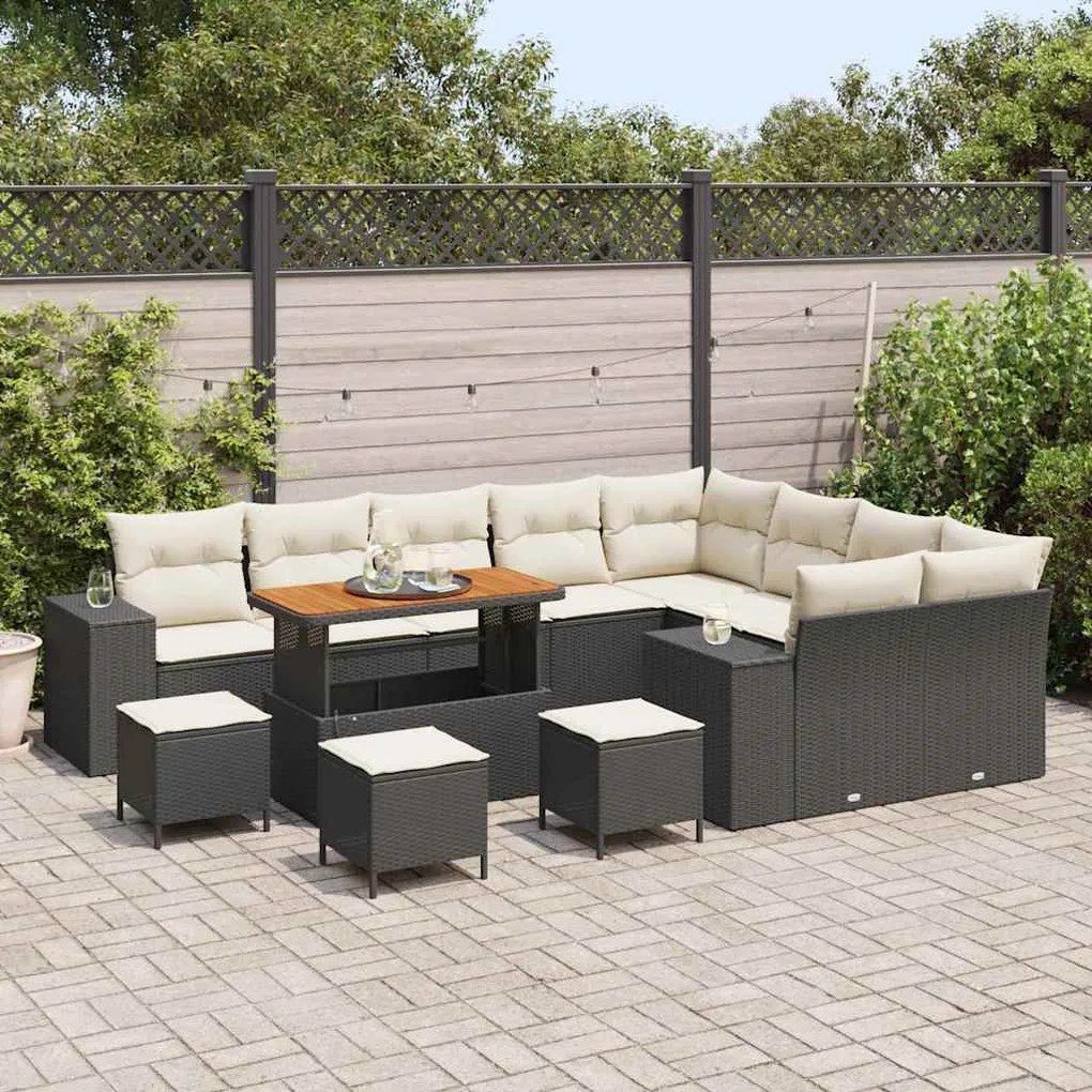 Kerti Kanapé Szett 13 pcs Fekete és Krém 110 x 55 x 71 cm