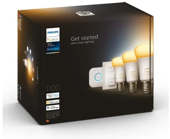 Philips Hue kezdőcsomag WA 3xE27/11W 2200-6500K + Hue Bridge és fényerőszabályzó kapcsoló