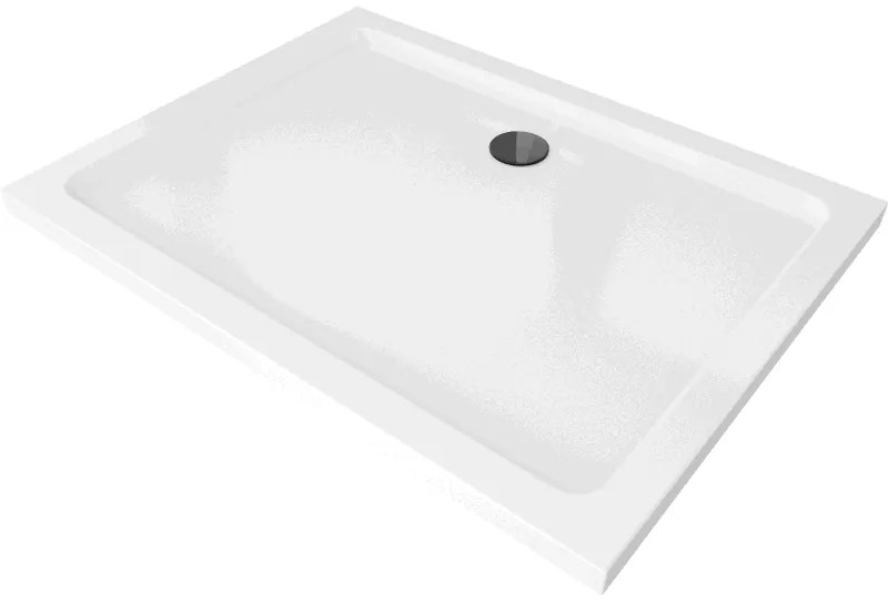 Mexen SLIM - Négyszögletű zuhanytálca 130x80x5cm + fekete szifon, fehér, 40108013B