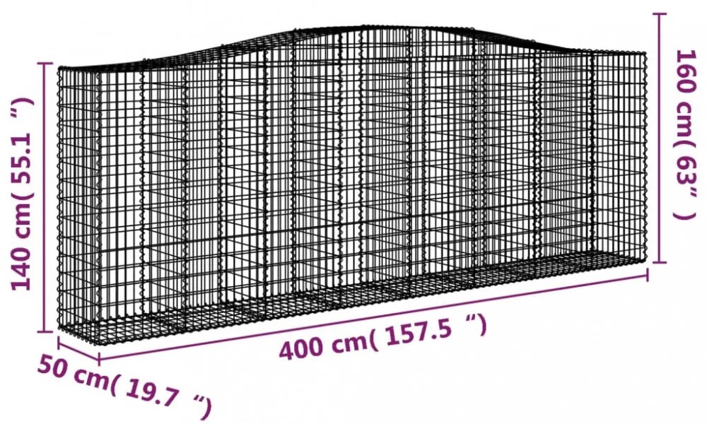vidaXL 7 db íves horganyzott vas gabion kosár 400x50x140/160 cm