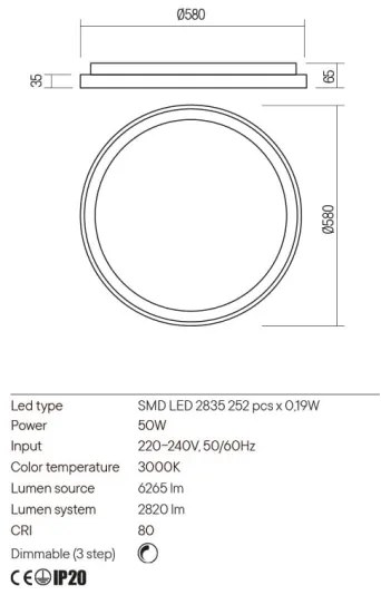 Redo 01-2670 - LED Dimmelhető mennyezeti lámpa ICONIC LED/50W/230V átm. 58 cm arany