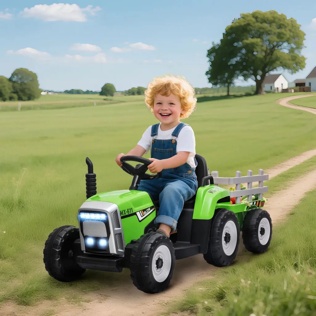 HOMCOM Elektromos gyerekautó, gyerek traktor, szülői távirányítóval, max. 6 km/h sebesség; zöld-fekete