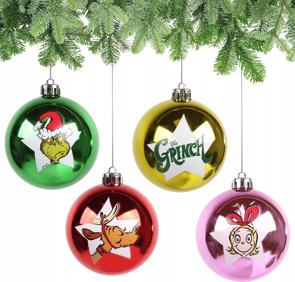 The Grinch Nagy karácsonyfadísz szett 8cm Törhetetlen 4 db
