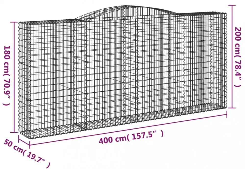 vidaXL 3 db íves horganyzott vas gabion kosár 400x50x180/200 cm