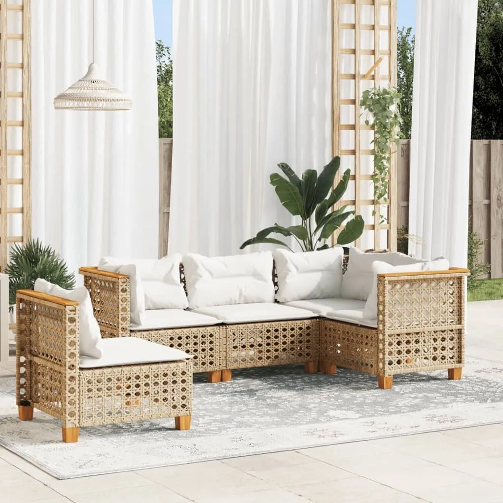 5 részes bézs polyrattan kerti ülőgarnitúra párnákkal