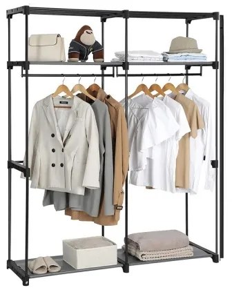 MATIS textilszekrény polcokkal és akasztórúddal, 140 x 174 cm, fekete