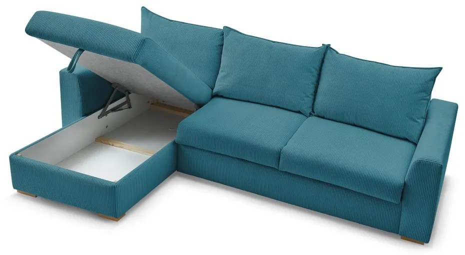 Kék kordbársony kinyitható sarokkanapé (variálható) Augustin – Bobochic Paris