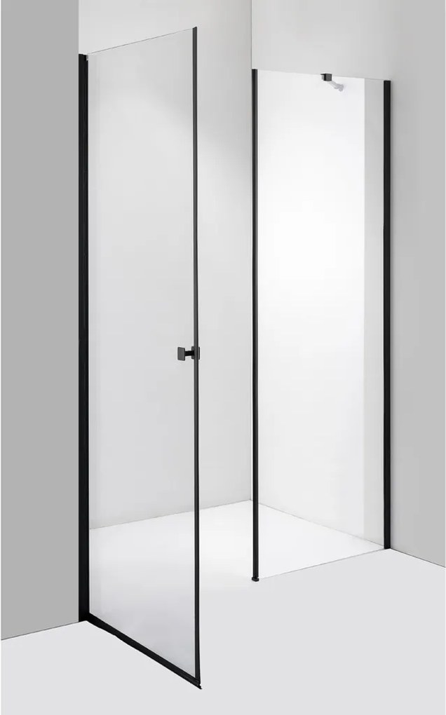 Stuxi Bari Fix Black 160 cm (70+90) széles nyíló zuhanyajtó fix fallal, 6 mm vízlepergető üveggel, matt fekete profillal, 195 cm magas