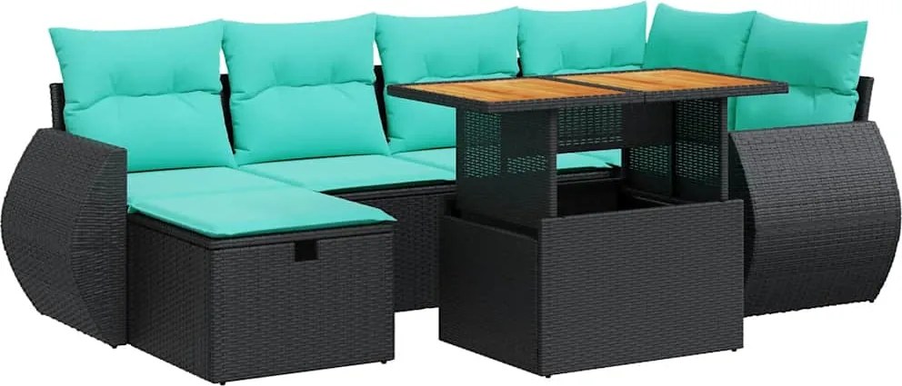 vidaXL 7 részes szürke polyrattan akácfa kerti ülőgarnitúra párnákkal