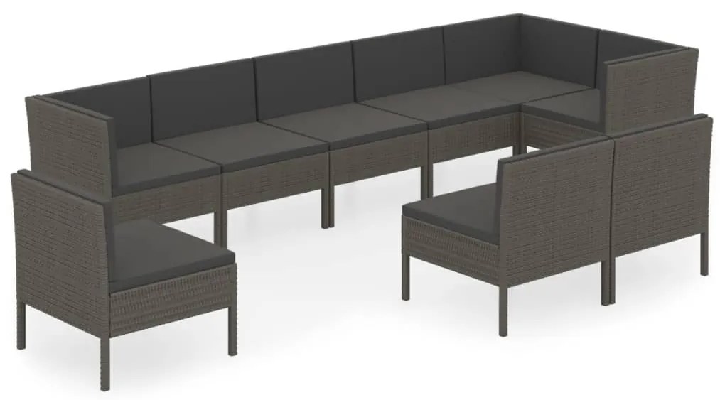 vidaXL 9 részes szürke polyrattan ülőgarnitúra párnákkal