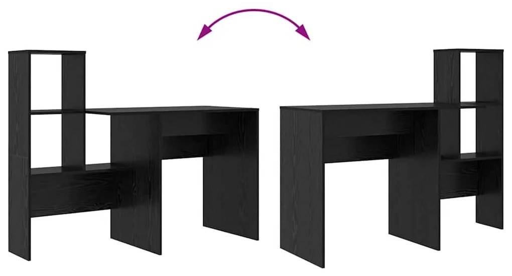 Asztal polcokkal Musta tammi 131.5 x 50 x 106.5 cm Faanyag