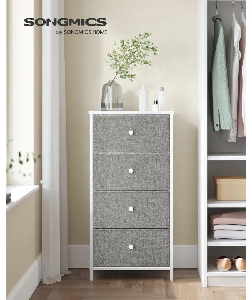 Tároló szekrény négy fiókkal, ruhás szekrény, galambszürke és krémfehér 80x30x85cm