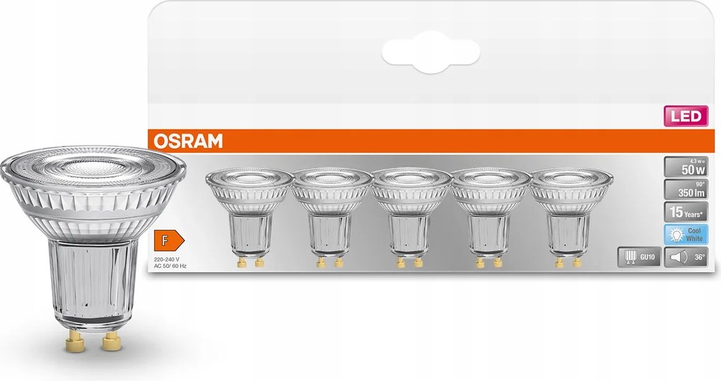 5 db-os Led izzó szett GU10 4,3W 350lm 4000K Semleges Osram Star