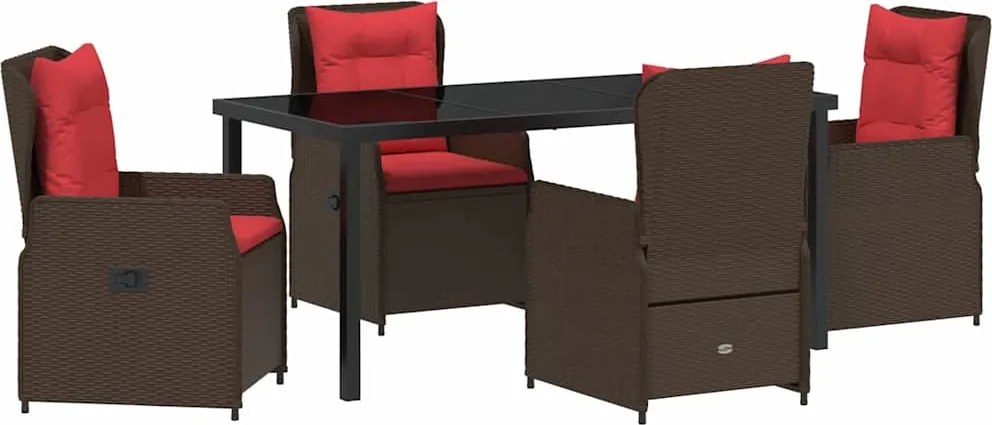 vidaXL Kert étkező szett 5 pcs Barna Poli rattan
