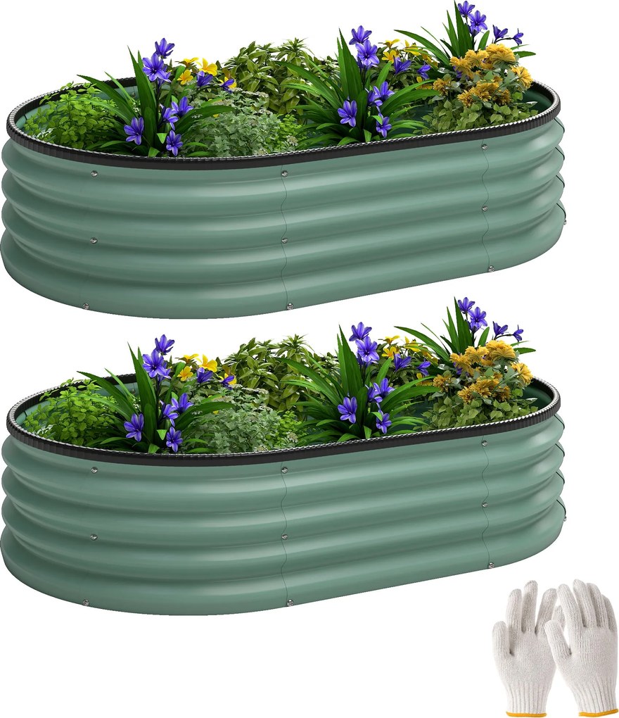 Outsunny 2 db horganyzott acél emelt ágyás, moduláris kültéri ágyás 135 x 90 x 30 cm | Aosom