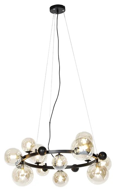 Art Deco lógólámpa fekete borostyánüveggel 12-lámpás - David