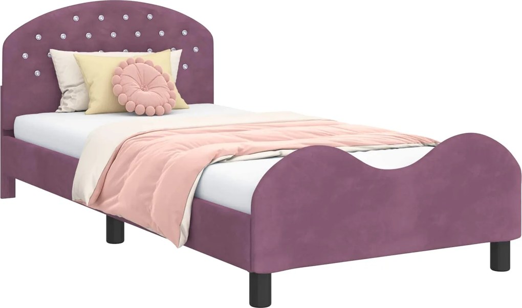 vidaXL Gyerekágy kerettel fejtámlával Lila 90 x 190 cm Bársony