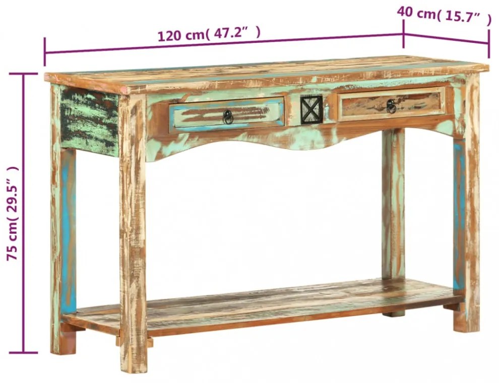 Tömör újrahasznosított fa tálalóasztal 120 x 40 x 75 cm